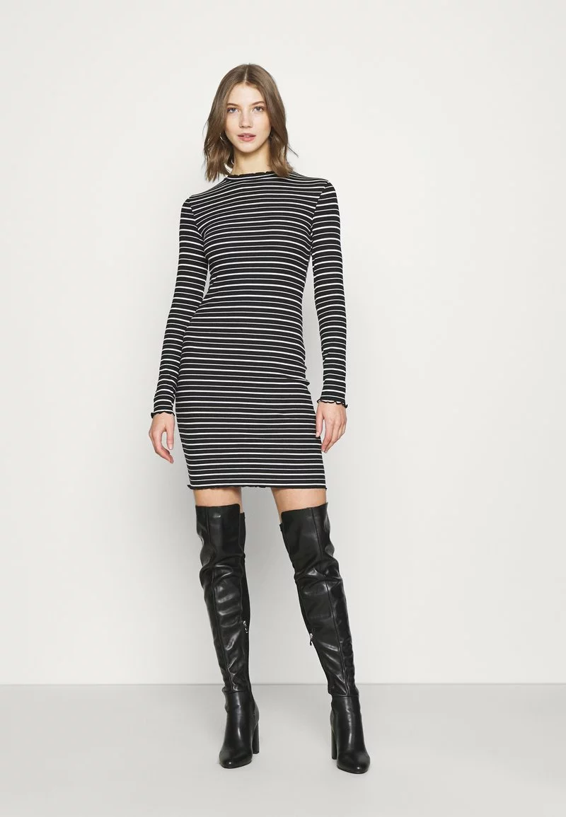 Even&Odd Damen Rushed Edges Mini High Neck Long Sleeves Dress - Etuikleid - Black/ White 3 Even&Odd Damen Rushed Edges Mini High Neck Long Sleeves Dress - Etuikleid - Black/ White