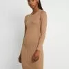 Even&Odd Damen Knit Mini Wide Rib Basic Dress - Etuikleid - Mottled Dark Brown
