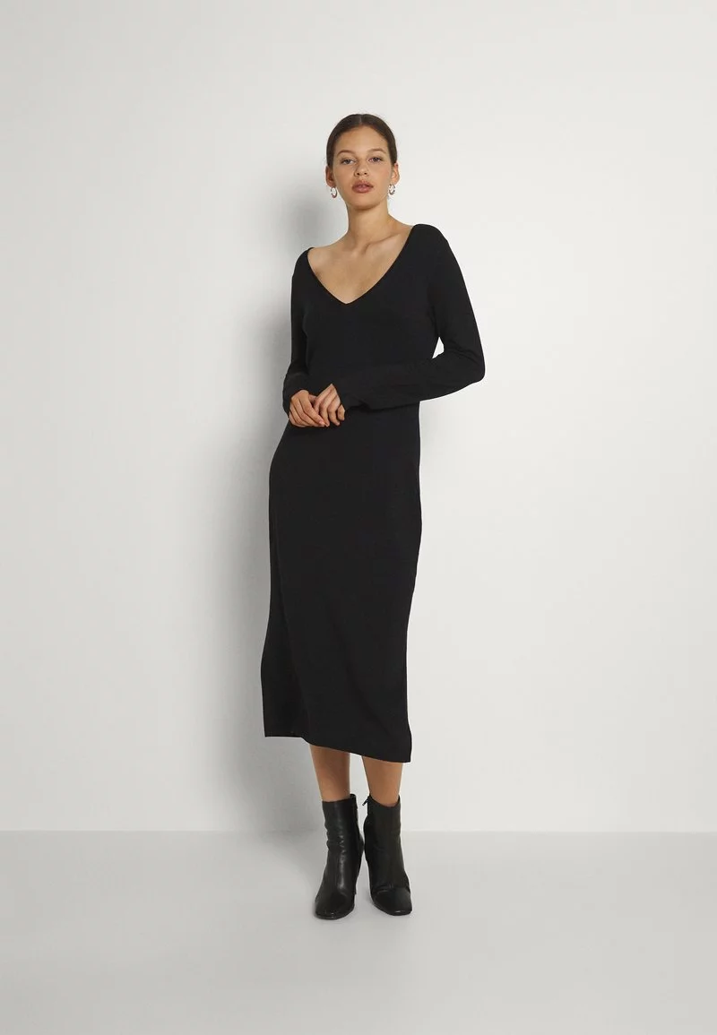Even&Odd Damen KNIT MAXI V NECK DRESS WITH SLIT - Strickkleid - Black 3 Even&Odd Damen KNIT MAXI V NECK DRESS WITH SLIT - Strickkleid - Black