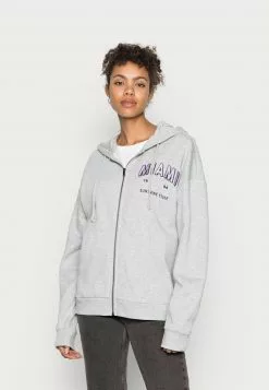Even&Odd Damen EMBROIDERED OVERSIZED HOODED ZIP JACKET - Sweatjacke - Mottled Light Grey