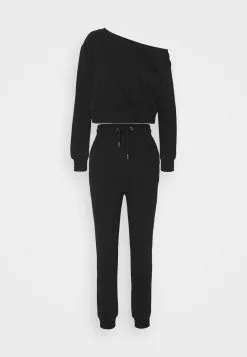 Even&Odd Damen Off Shoulder&Jogger Set - Sweatshirt - Black