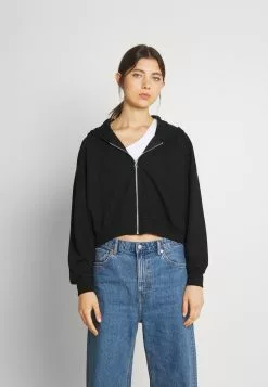 Even&Odd Damen Ribbed Zip Though Hooded Sweat Jacket - Sweatjacke - Black