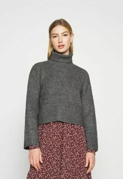 Even&Odd Damen CROPPED BOXY ROLL NECK - Strickpullover - Mottled Dark Grey