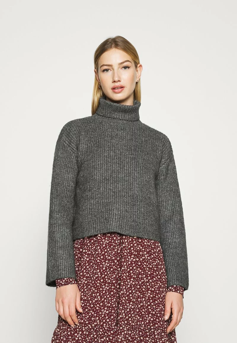 Even&Odd Damen CROPPED BOXY ROLL NECK - Strickpullover - Mottled Dark Grey 3 Even&Odd Damen CROPPED BOXY ROLL NECK - Strickpullover - Mottled Dark Grey