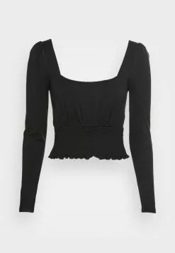 Even&Odd Damen SHIRRING DETAIL LONG SLEEVE CROP WITH GATHER - Langarmshirt - Black -Even&Odd Verkäufe 2023 87fe078824924c9982e71fb04f5882b6