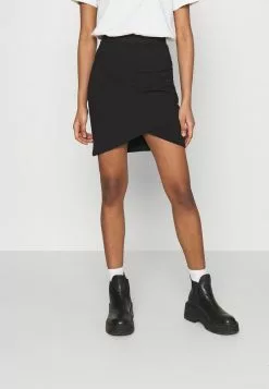Even&Odd Damen Asymetric Overlap Wrap Mini High Waisted Skirt - Bleistiftrock - Black