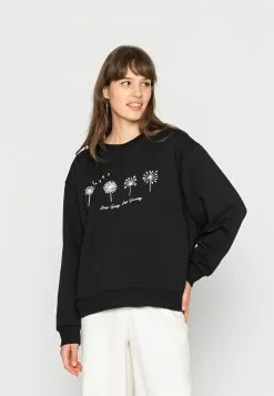 Even&Odd Damen OVERSIZED FLOWER PRINT - Sweatshirt - Black
