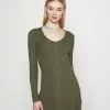 Even&Odd Ribbed Button Through Mini Dress - Strickkleid - Green | Damen