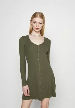 Even&Odd Ribbed Button Through Mini Dress - Strickkleid - Green | Damen