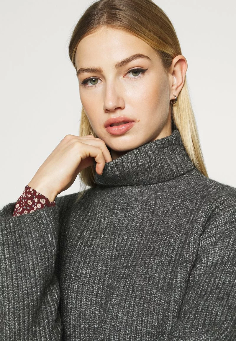 Even&Odd Damen CROPPED BOXY ROLL NECK - Strickpullover - Mottled Dark Grey 6 Even&Odd Damen CROPPED BOXY ROLL NECK - Strickpullover - Mottled Dark Grey – Bild 4
