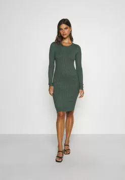 Even&Odd Damen Knit Mini Wide Rib Basic Dress - Etuikleid - Green