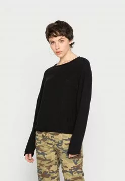 Even&Odd Damen OVERSIZE CROPPED ROLLED EDGE JUMPER - Strickpullover - Black