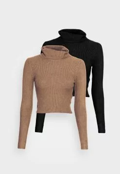 Even&Odd Damen CROPPED TURTLE NECK 2 PACK - Strickpullover - Black/mottled Dark Brown -Even&Odd Verkäufe 2023 e8a1603ff7174852bad4844a13a0e962