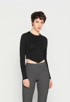 Even&Odd Damen CROPPED LONG SLEEVE WITH POINTY HEM - Langarmshirt - Black