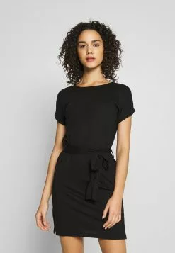 Even&Odd Damen BASIC Short Sleeves Mini Belted Dress - Jerseykleid - Black/black