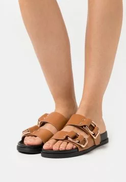 Even&Odd Damen Pantolette Flach - Cognac